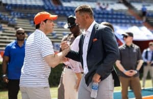 Florida Gators head coach Jon Sumrall at Gator Walk before the Campbell game- 1280x853