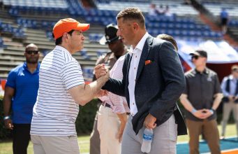Florida Gators head coach Jon Sumrall at Gator Walk before the Campbell game- 1280x853