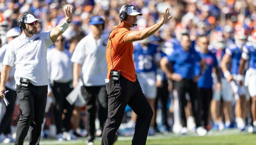 Jon Sumrall during Florida's win over Ole Miss