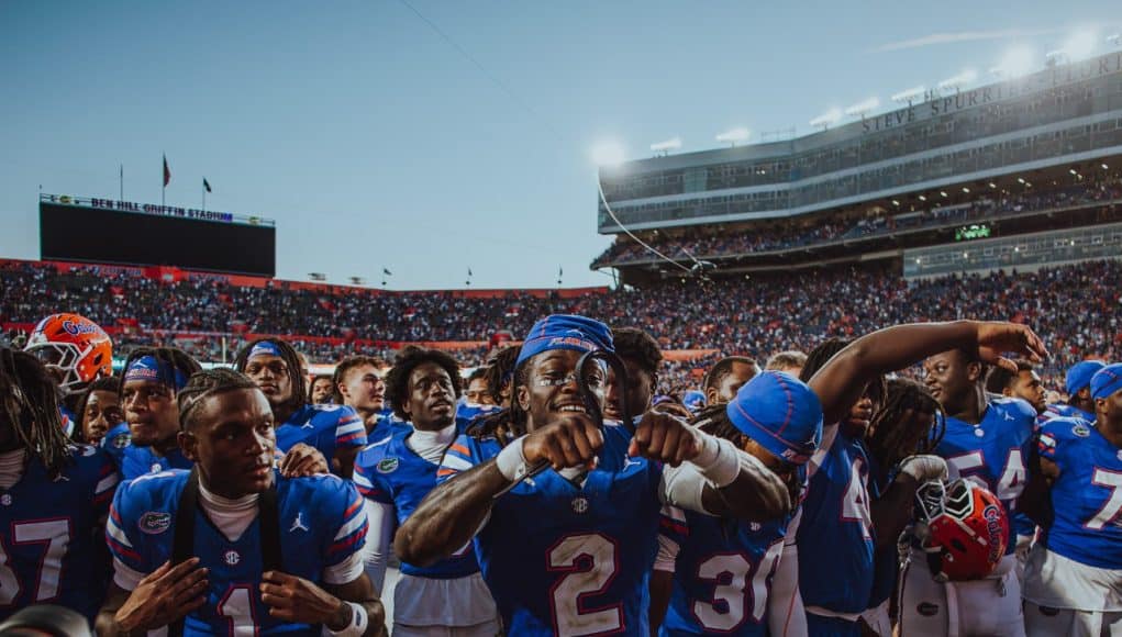 The Florida Gators celebrate a win over Ole Miss The Florida Gators celebrate a win over Ole Miss- 1280x853