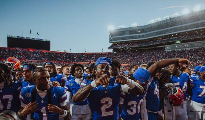 The Florida Gators celebrate a win over Ole Miss- 1280x853